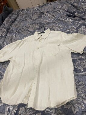 Men's White Short-Sleeve Button-Up Shirt 100% linen men shirt